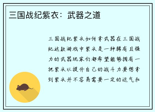 三国战纪紫衣：武器之道